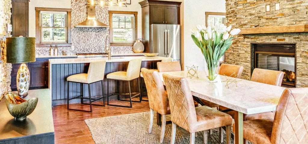 Dining and kitchen area in The Preserve cabin