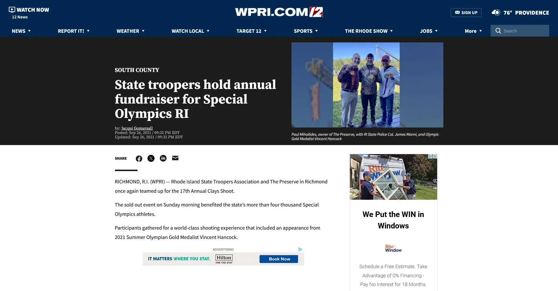 WPRI article covering the State Troopers fundraiser at The Preserve Resort & Spa