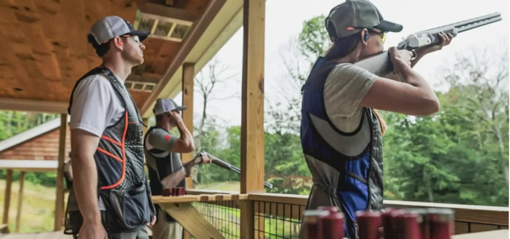 Hunters participating in a European tower shoot at The Preserve Sporting Club