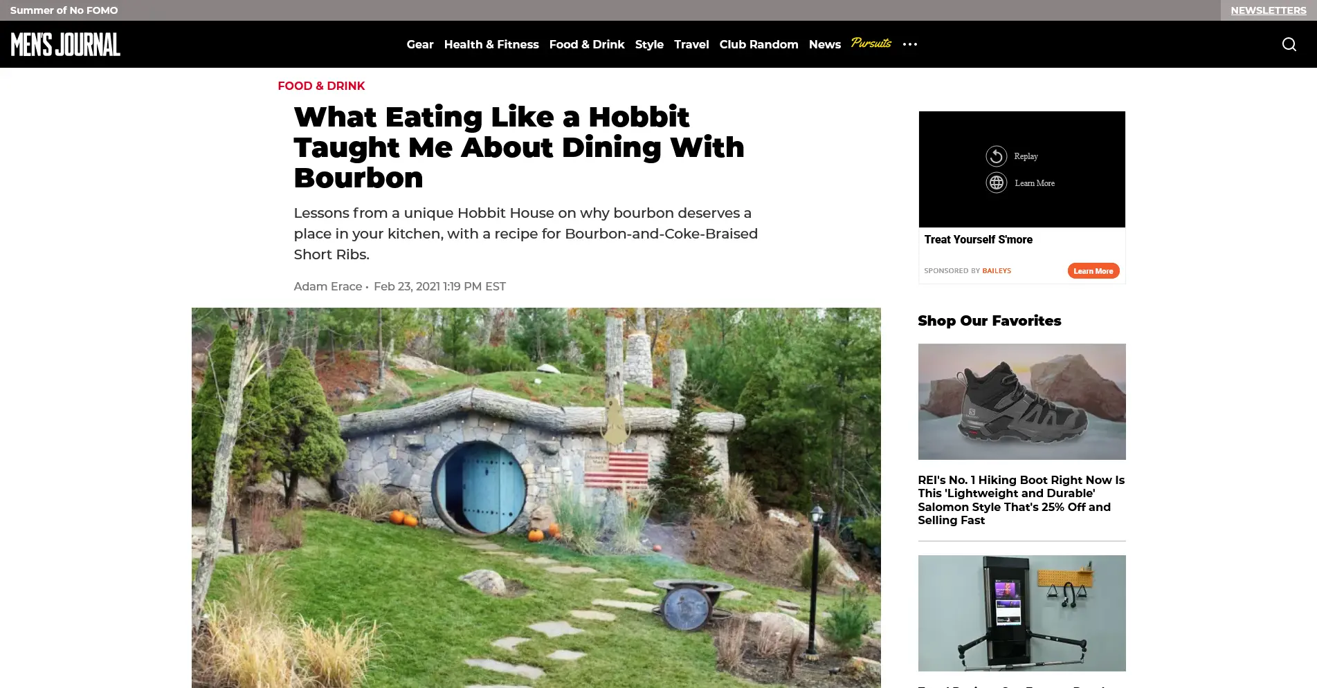 Article on bourbon dining at The Preserve's Hobbit Houses featured in Men's Journal.