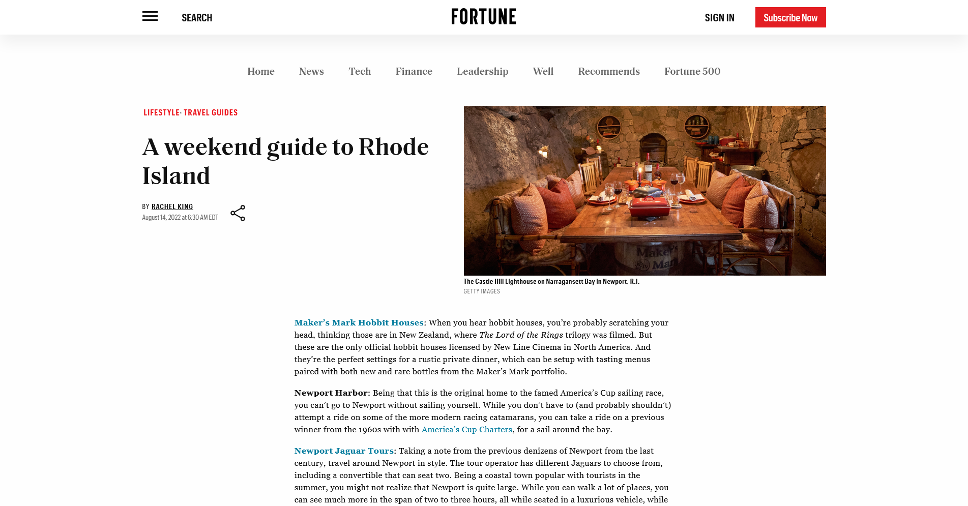 Screenshot of A weekend guide to Rhode Island article on Fortune