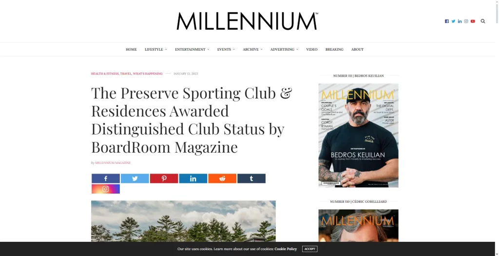 Millennium Magazine Header featuring The Preserve RI Distinguished Club article