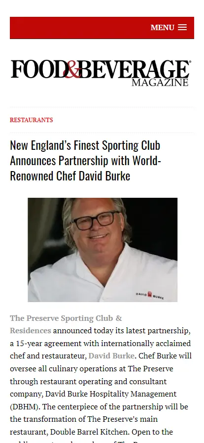 Food And Beverage Magazine: New England’s Finest Sporting Club Announces Partnership with World-Renowned Chef David Burke