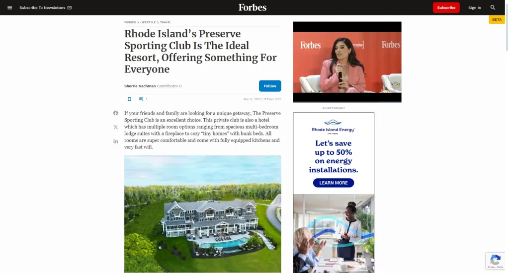 FORBES Article on The Preserve Resort