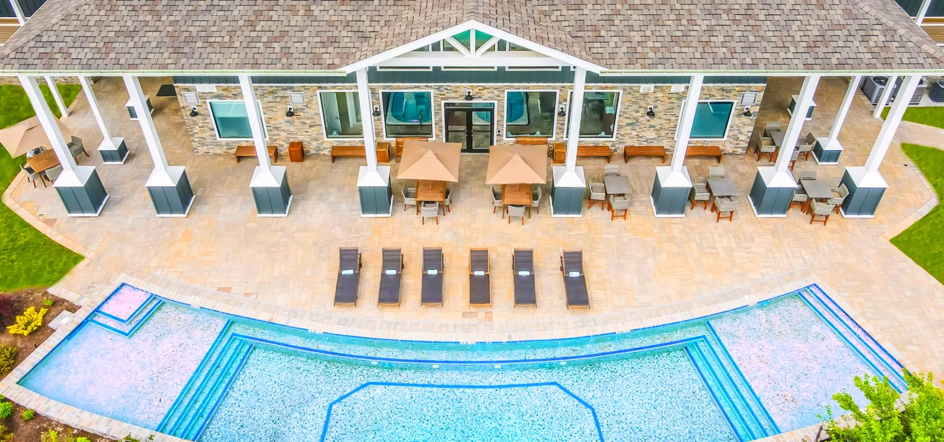 Aerial view of The Preserve RI's luxurious poolside