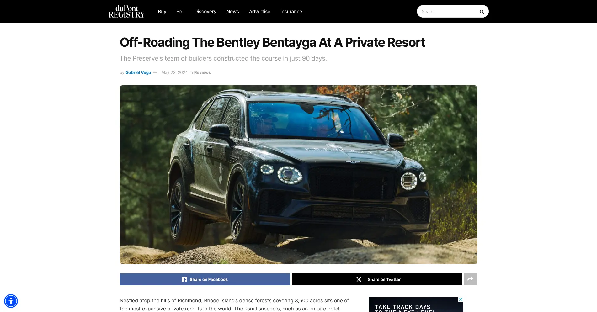 Screenshot of duPont Registry article featuring Bentley Bentayga