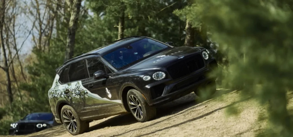 Bentley off-roading through rugged terrain