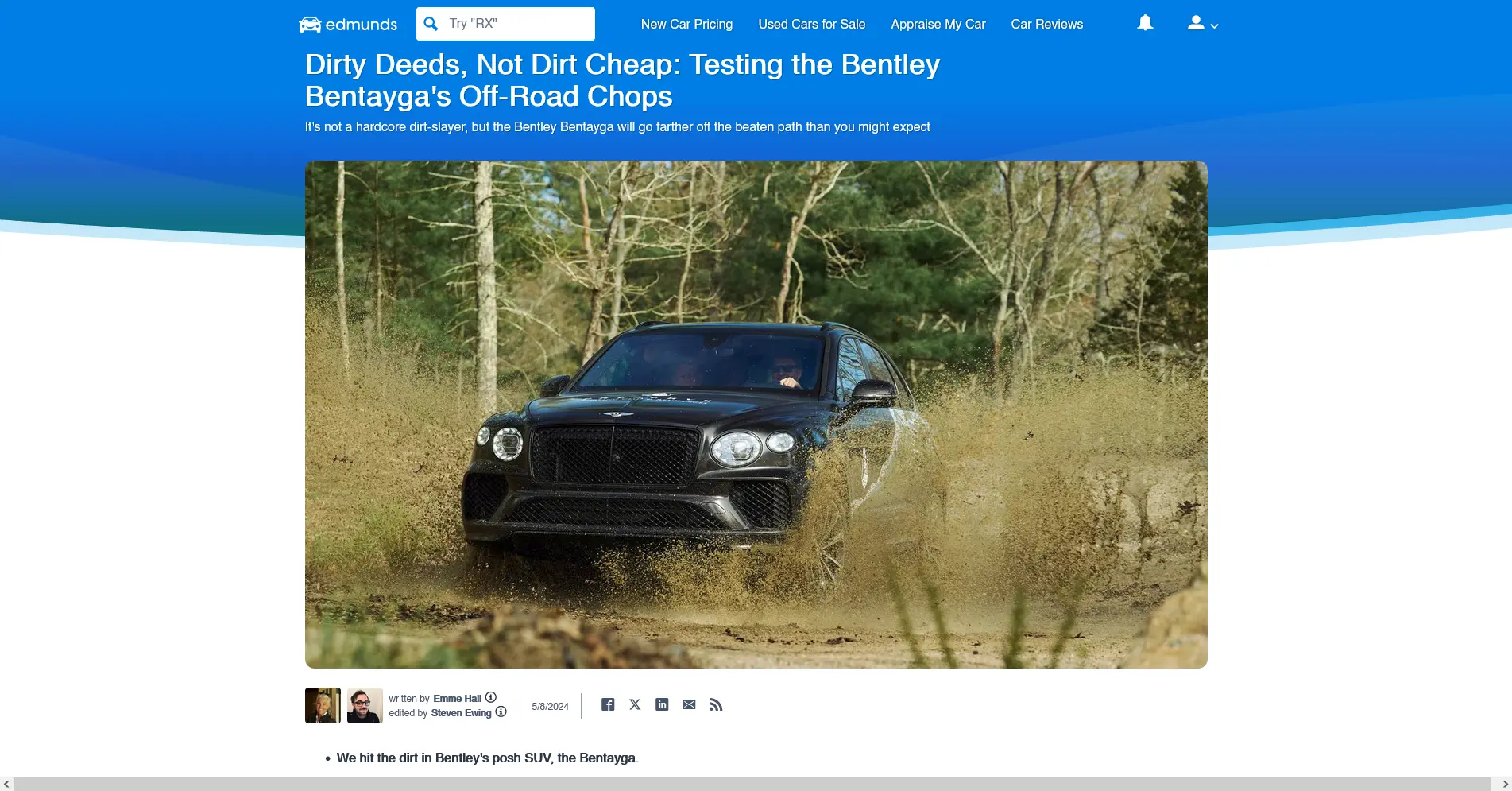 Edmunds' article on Bentley Bentayga's off-road test at The Preserve.