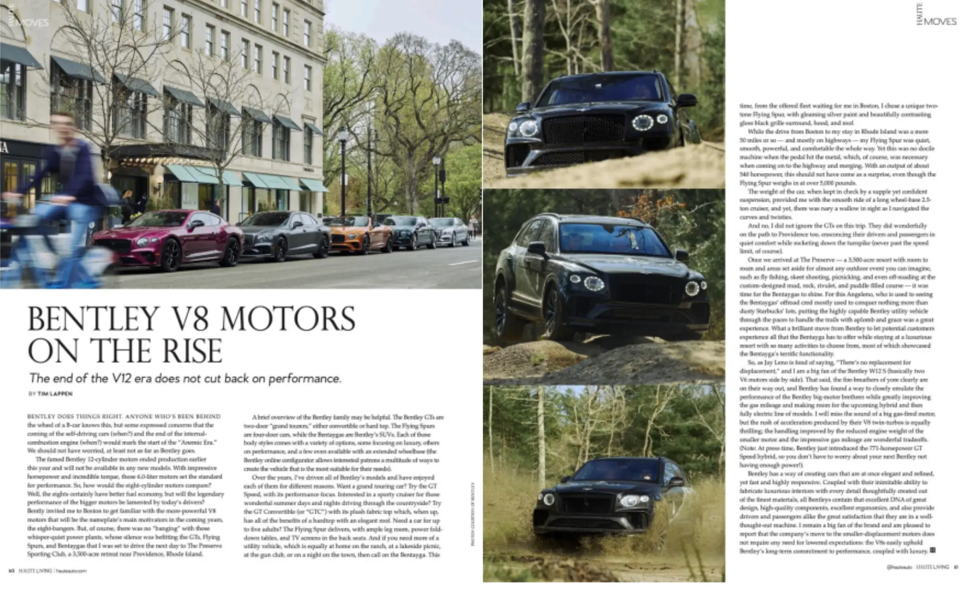 Bentley V8 Motors article in Haute Living, highlighting luxury cars at The Preserve Resort & Spa.