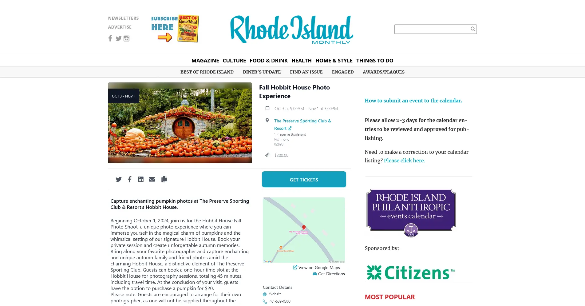 Screenshot of Rhode Island Travel’s feature on The Preserve’s Hobbit House fall photo experience