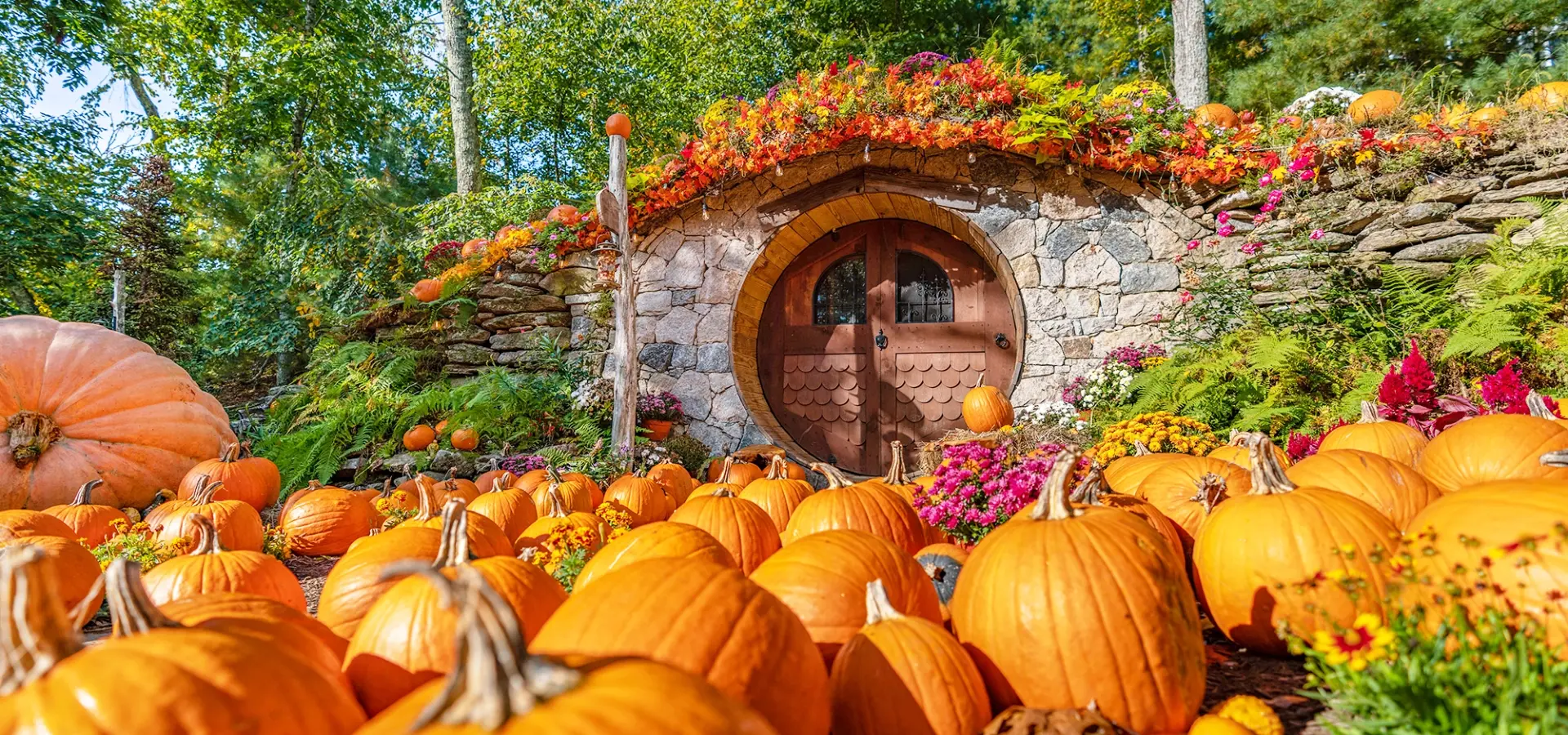 Hobbit House adorned with pumpkins for a fall photo shoot at The Preserve Sporting Club.